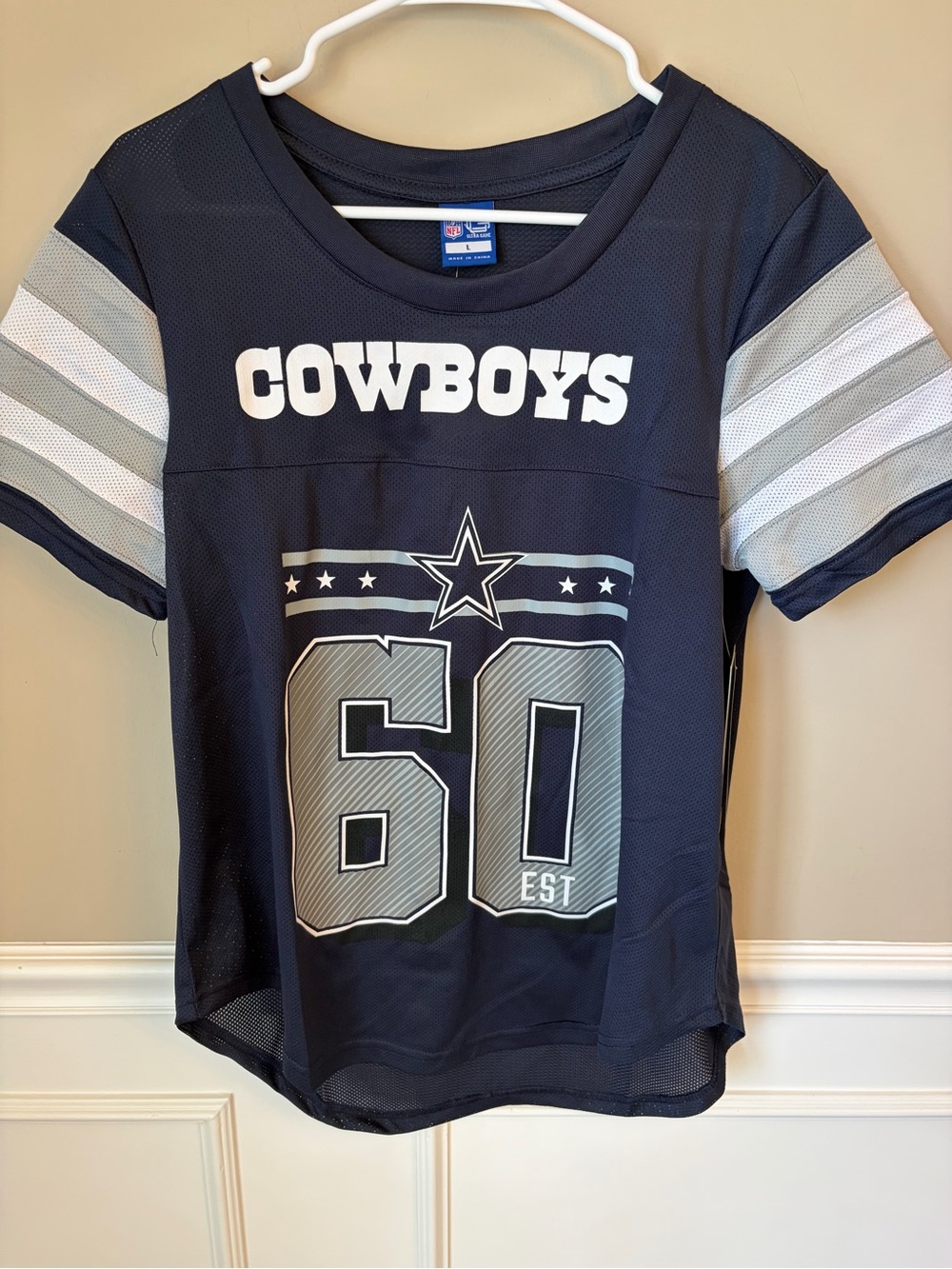 NFL Dallas Cowboys Navy and Silver Mesh Jersey, Large, Football, Sports